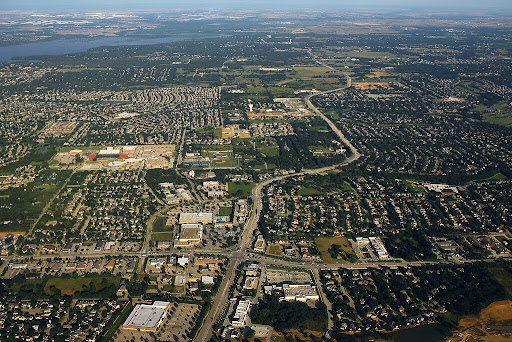 An aerial view of Flower Mound, TX - See what makes Barbosa Plumbing & Air Conditioning your number one choice for AC services in Flower Mound.